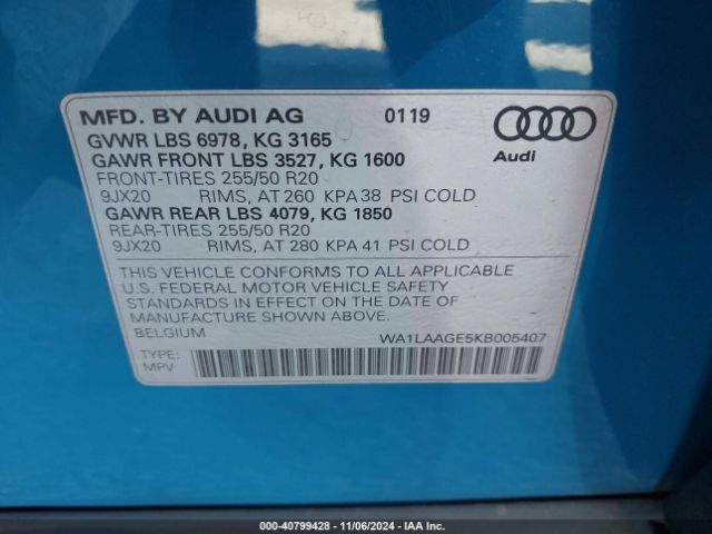 WA1LAAGE5KB005407 Audi E-tron Premium Plus