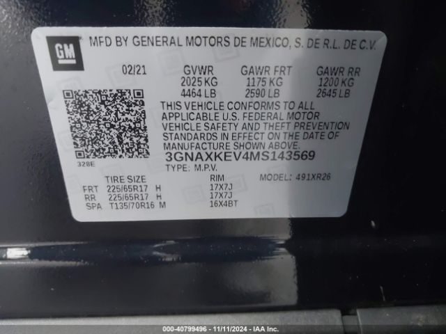 3GNAXKEV4MS143569 Chevrolet Equinox Fwd Lt