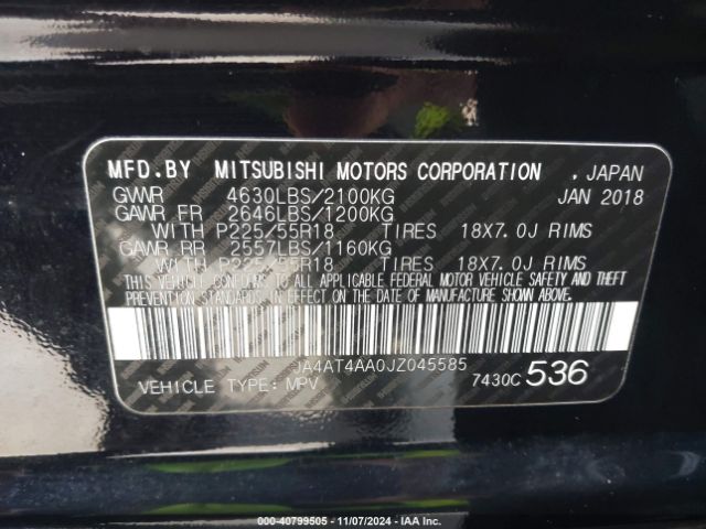 JA4AT4AA0JZ045585 Mitsubishi Eclipse Cross Le