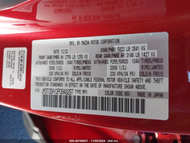 JM3TCBAY2P0648297 Mazda Cx-9 Touring Plus