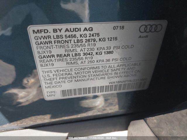 WA1BNAFY8J2212660 Audi Q5 2.0t Premium/2.0t Tech Premium