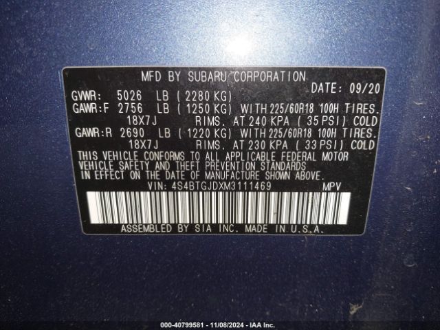 4S4BTGJDXM3111469 Subaru Outback Onyx Edition Xt