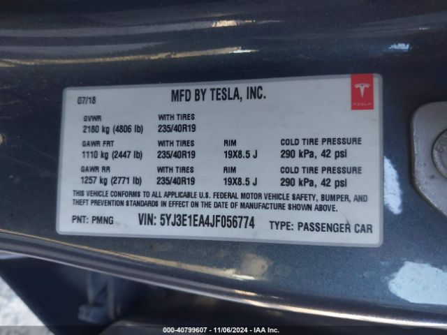 5YJ3E1EA4JF056774 Tesla Model 3 Long Range/mid Range