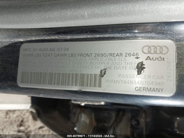 2004 AUDI A6 WAUVT64B44N104380 Photo 8