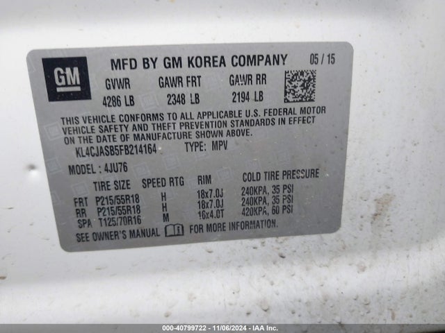 KL4CJASB5FB214164 Buick Encore