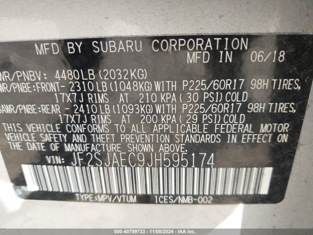 Subaru Forester 2.5i Premium 2018 JF2SJAEC9JH595174 Image 9