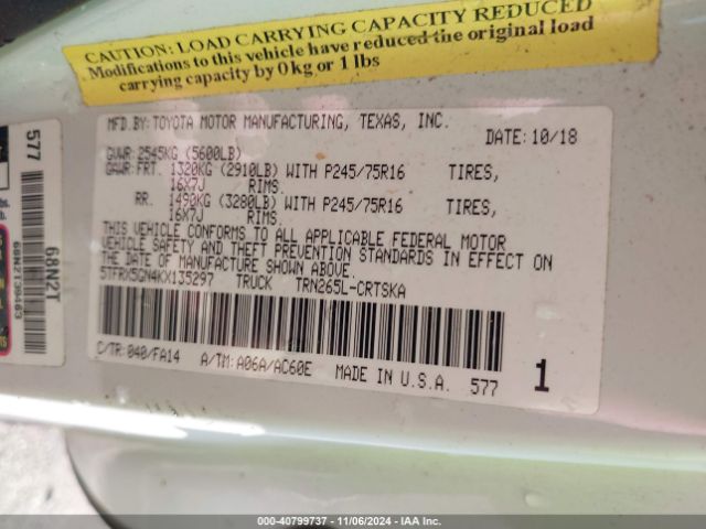 5TFRX5GN4KX135297 Toyota Tacoma Sr
