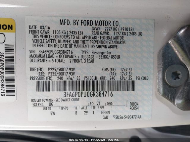 3FA6P0PU0GR384716 Ford Fusion Energi Se Luxury