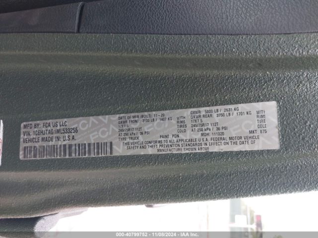 1C6HJTAG1ML533256 Jeep Gladiator Sport S 4x4