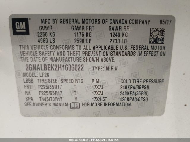 2GNALBEK2H1606022 Chevrolet EQUINOX LS