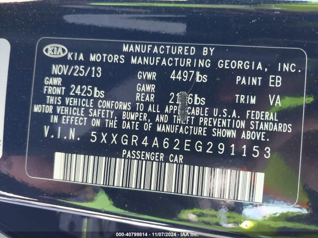 5XXGR4A62EG291153 KIA Optima Sxl Turbo