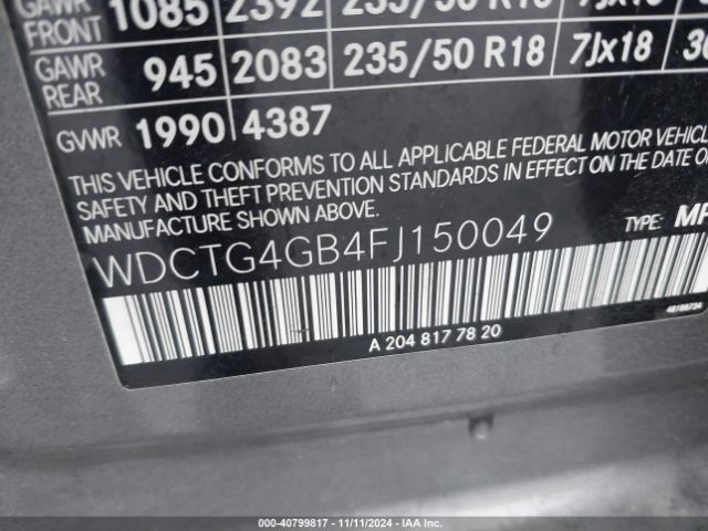 WDCTG4GB4FJ150049 Mercedes-Benz Gla 250 4matic