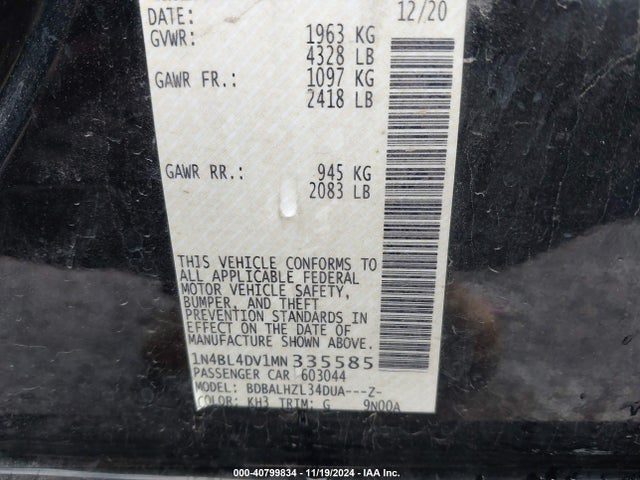 1N4BL4DV1MN335585 Nissan Altima Sv Fwd