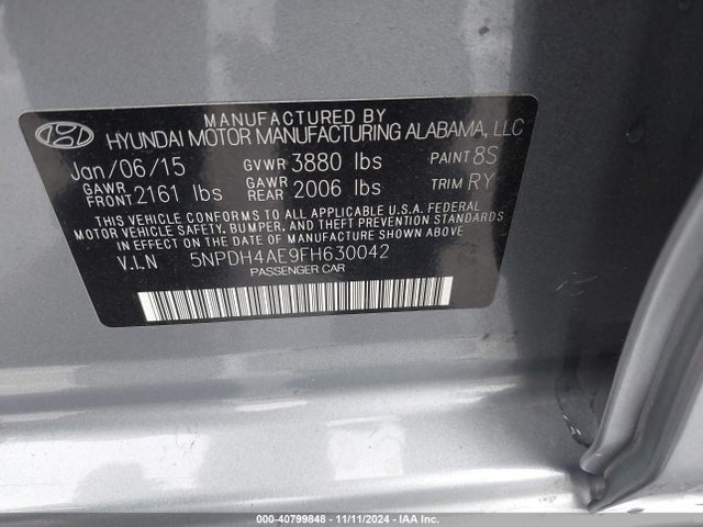 Hyundai Elantra Limited 2015 5NPDH4AE9FH630042 Image 9