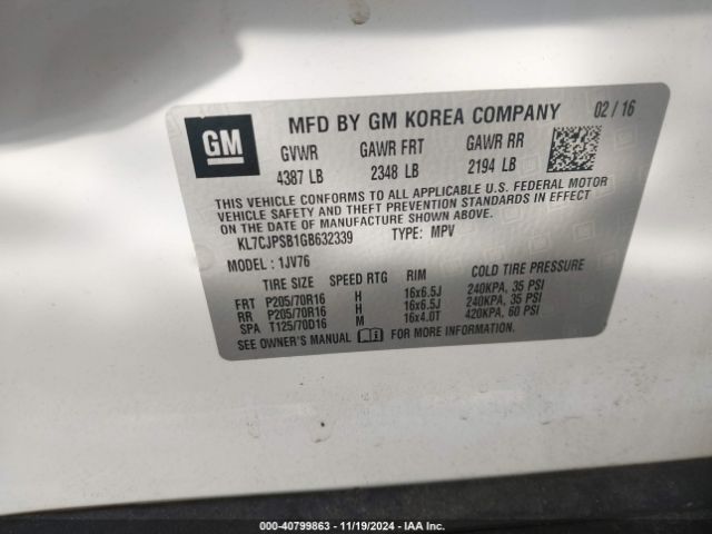 KL7CJPSB1GB632339 Chevrolet Trax Lt
