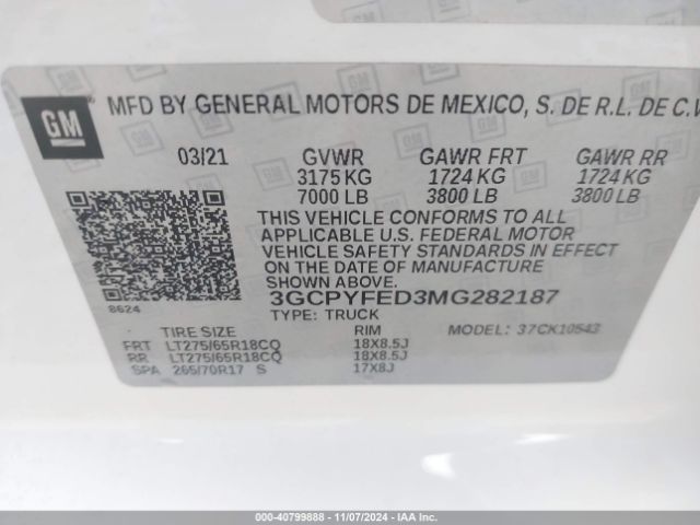 3GCPYFED3MG282187 Chevrolet Silverado 1500 4wd  Short Bed Lt Trail Boss