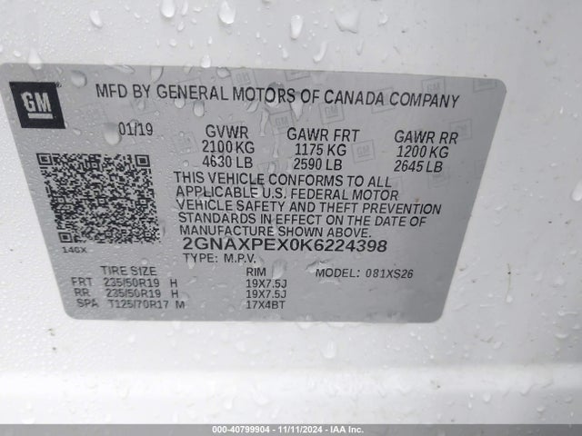 2GNAXPEX0K6224398 Chevrolet Equinox Premier