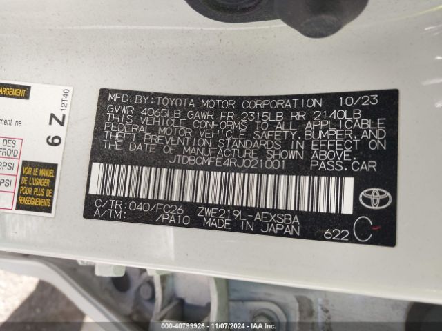 JTDBCMFE4RJ021001 Toyota Corolla Hybrid Se