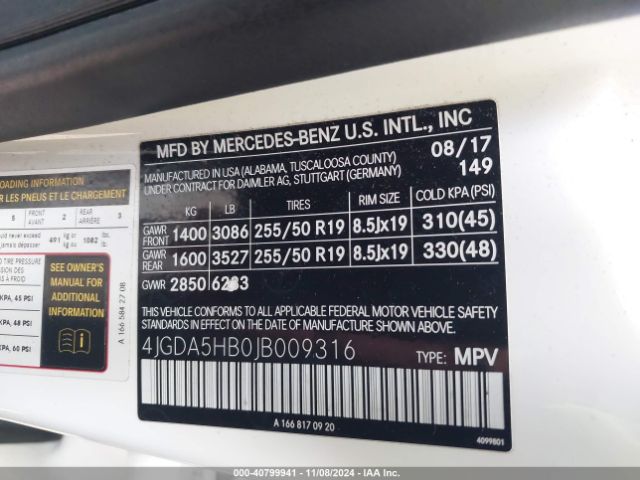 4JGDA5HB0JB009316 Mercedes-Benz Gle 350 4matic