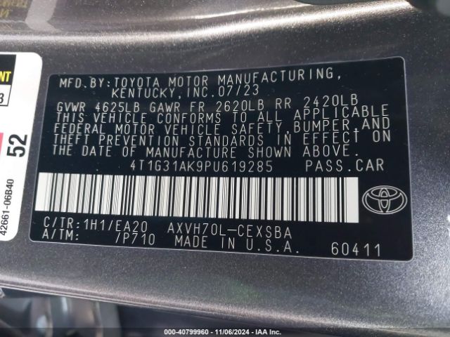 4T1G31AK9PU619285 Toyota Camry Se Hybrid