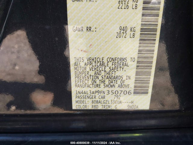 Nissan Altima 2.5 S 2015 1N4AL3AP9FN350706 Image 9