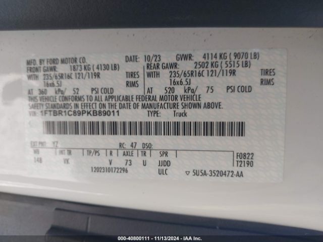 1FTBR1C89PKB89011 Ford Transit-250 Cargo Van