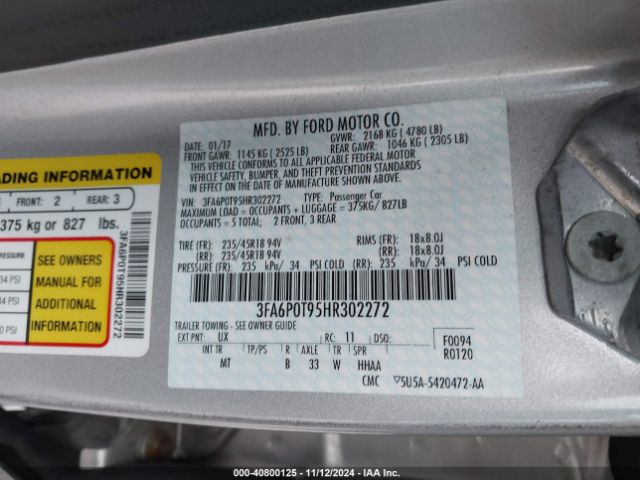 3FA6P0T95HR302272 Ford FUSION SE