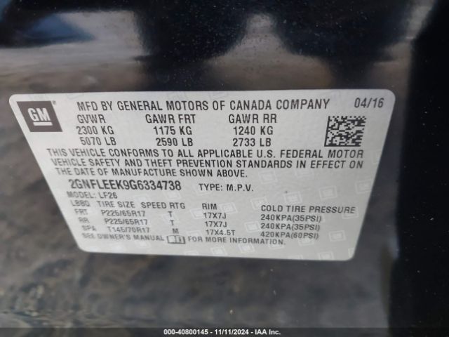 2GNFLEEK9G6334738 Chevrolet EQUINOX LS