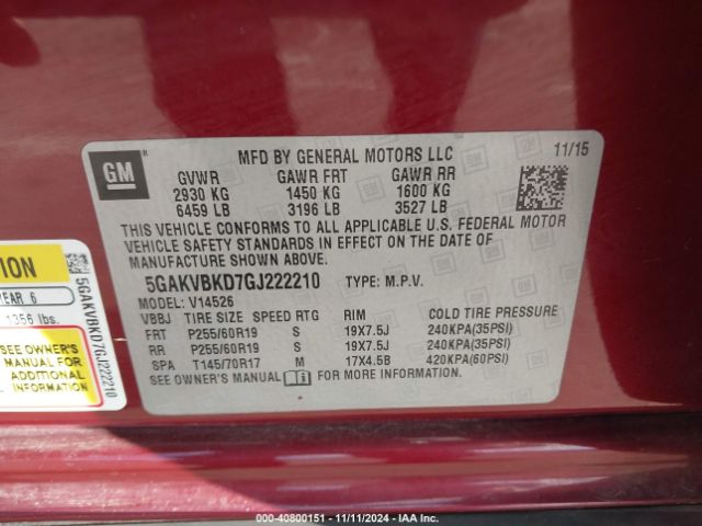 5GAKVBKD7GJ222210 Buick Enclave Leather
