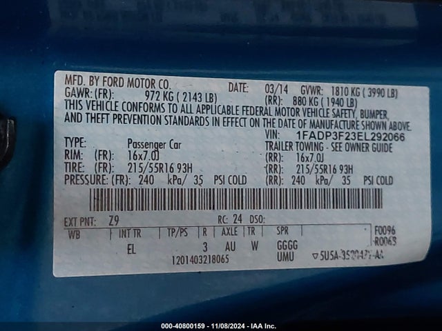 Ford FOCUS SE 2014 1FADP3F23EL292066 Image 9