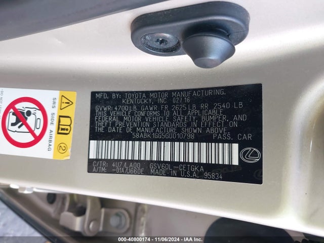 58ABK1GG5GU010798 Lexus ES 350
