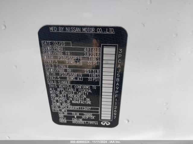3PCAJ5BA9PF112697 Infiniti Qx50 Luxe
