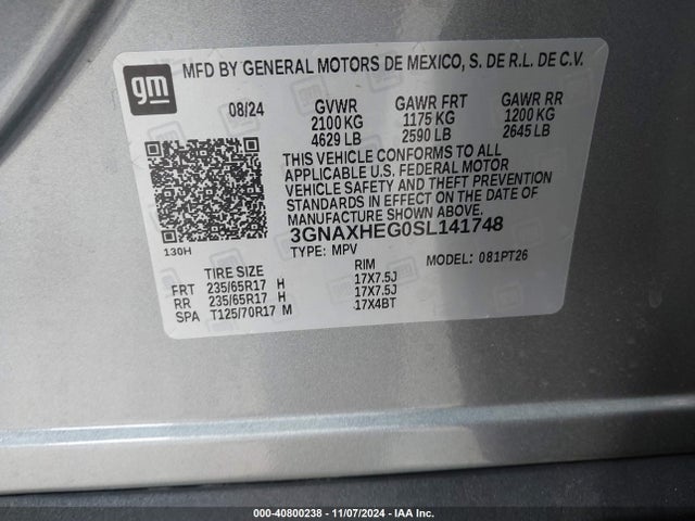 3GNAXHEG0SL141748 Chevrolet Equinox Fwd Lt