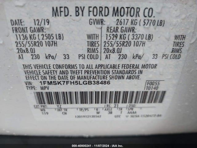 Ford Explorer Limited 2020 1FMSK7FH5LGB38486 Image 9