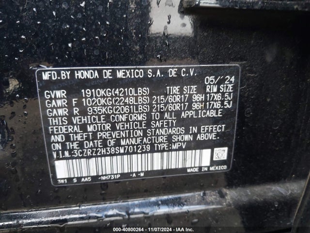 Honda Hr-v Awd Lx 2025 3CZRZ2H38SM701239 Image 9