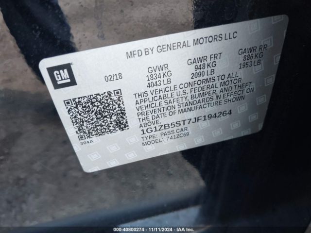 1G1ZB5ST7JF194264 Chevrolet Malibu 1ls