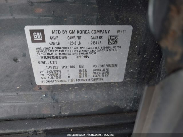 KL7CJPSB5MB351902 Chevrolet Trax Awd Lt
