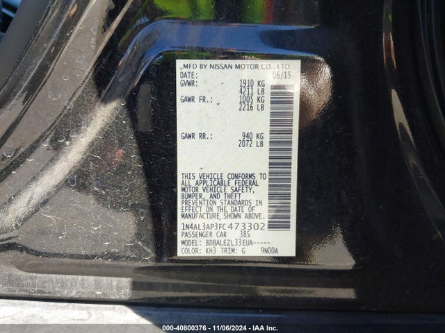 Nissan Altima 2.5 S 2015 1N4AL3AP3FC473302 Image 9