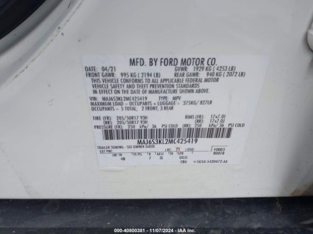 MAJ6S3KL2MC425419 Ford Ecosport Titanium