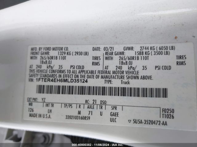 1FTER4EH6MLD35124 Ford RANGER XL