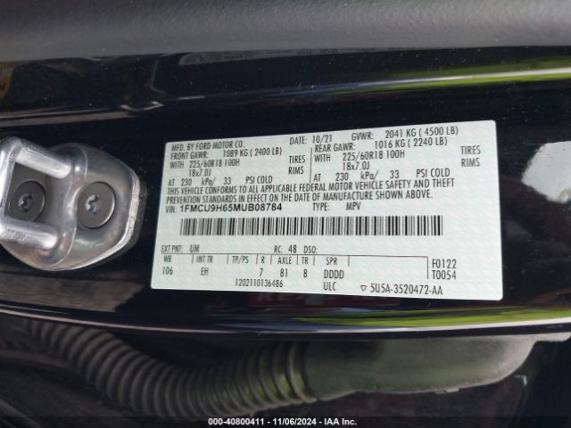 1FMCU9H65MUB08784 Ford ESCAPE SEL