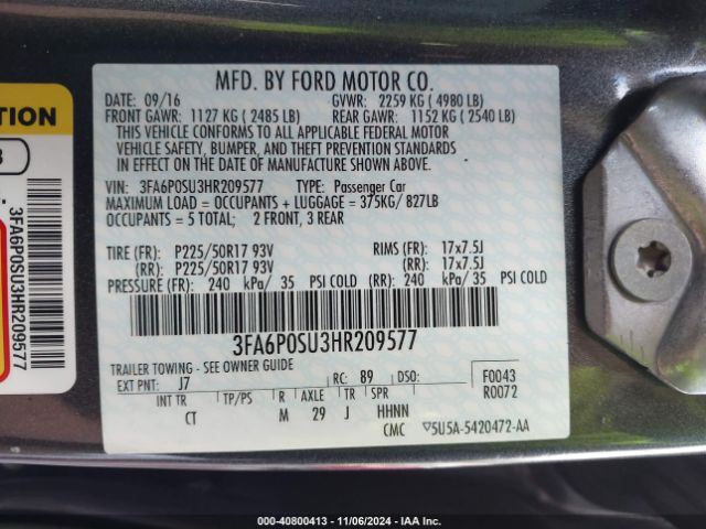 3FA6P0SU3HR209577 Ford Fusion Energi Titanium