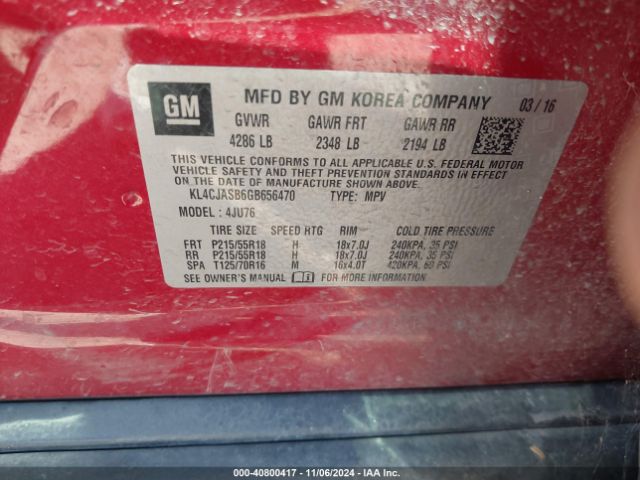 KL4CJASB6GB656470 Buick Encore