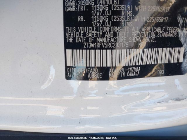 2T3W1RFV5RC293175 Toyota Rav4 Xle