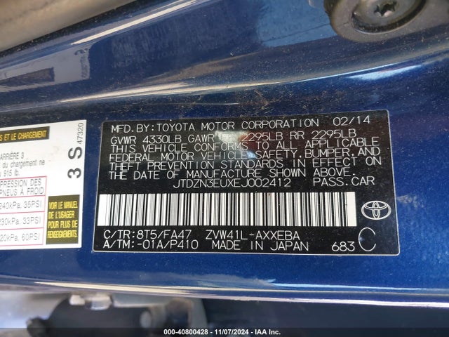 Toyota Prius V Two 2014 JTDZN3EUXEJ002412 Image 9