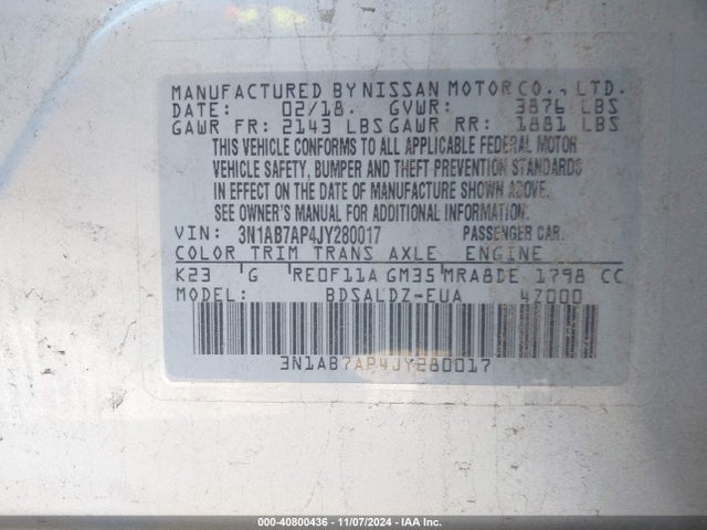 Nissan SENTRA SV 2018 3N1AB7AP4JY280017 Image 9