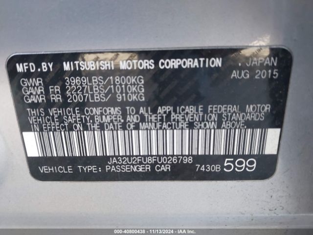 JA32U2FU8FU026798 Mitsubishi LANCER ES