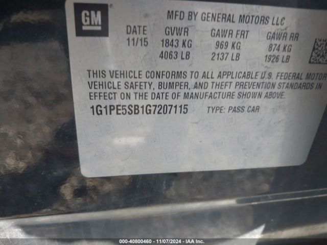 1G1PE5SB1G7207115 Chevrolet Cruze Limited 1lt Auto