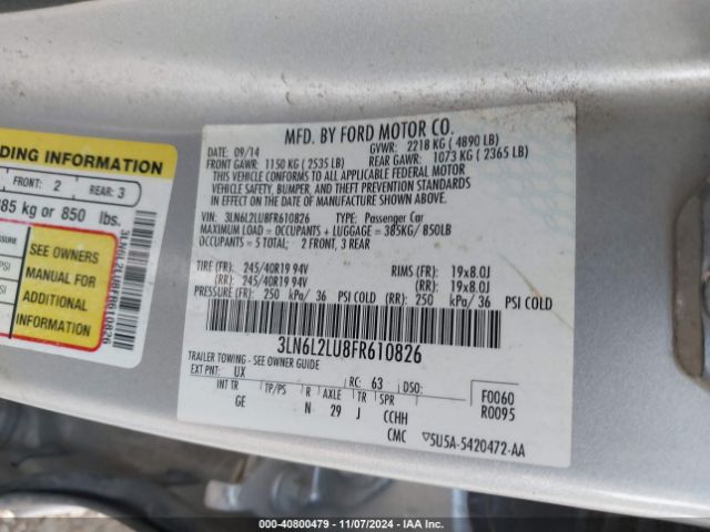 3LN6L2LU8FR610826 Lincoln MKZ HYBRID