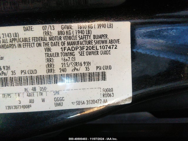 Ford FOCUS SE 2014 1FADP3F20EL107472 Image 9